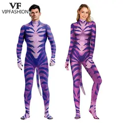 VIP FASHION Funny Costumes Animal Leopard Print Adult Bodysuit Unisex Zentai Jumpsuit with Tail 3D Cosplay Clothing Fancy Dress