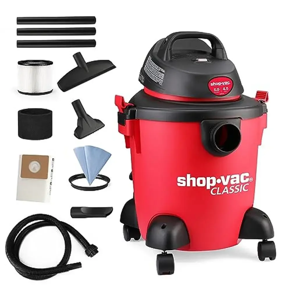 

Wet Dry Vacuum Cleaner Portable 5 Gallon 4.5 Peak HP Shop Vac with Blower Function & Accessories