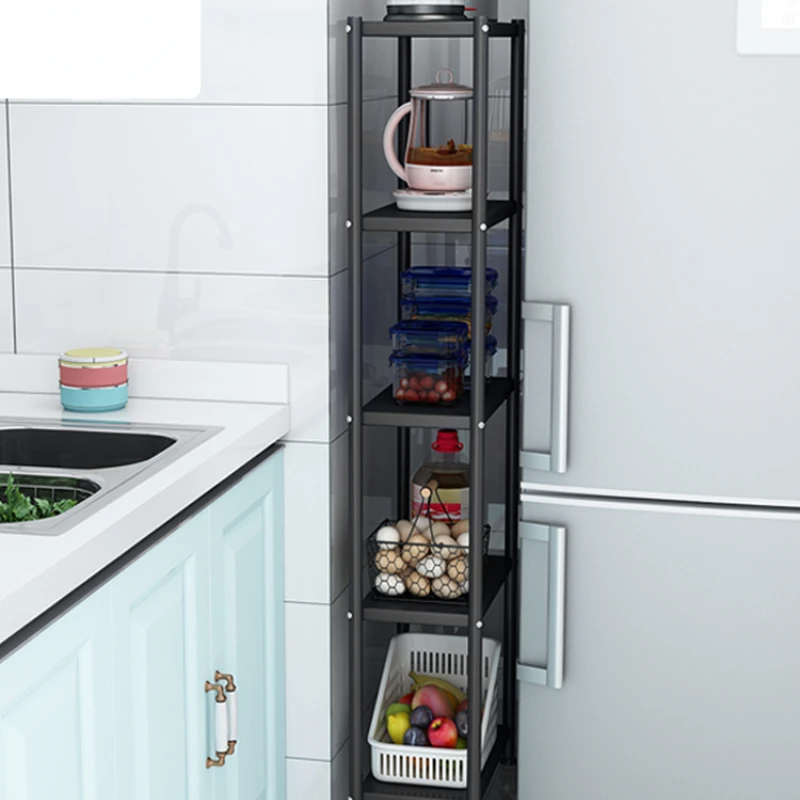 Stainless steel kitchen seam storage rack, small floor to floor multi-layer refrigerator with a gap of 20cm, ultra narrow