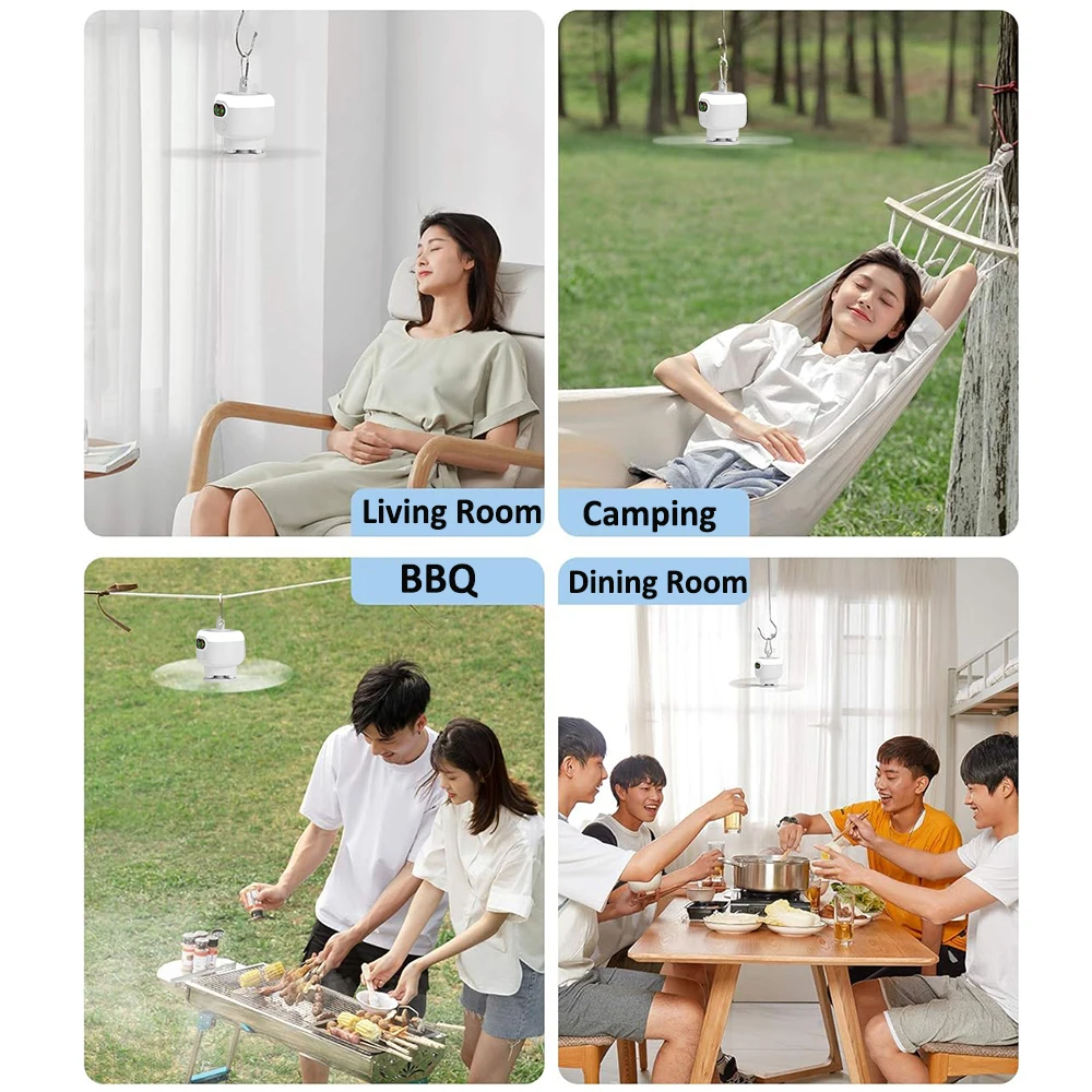 8000mAh Tragbarer Deckenventilator, Outdoor-Campingventilator, Zelt-Luftzirkulator, wiederaufladbarer elektrischer Ventilator mit Fernbedienung und LED-Licht – Detail 9