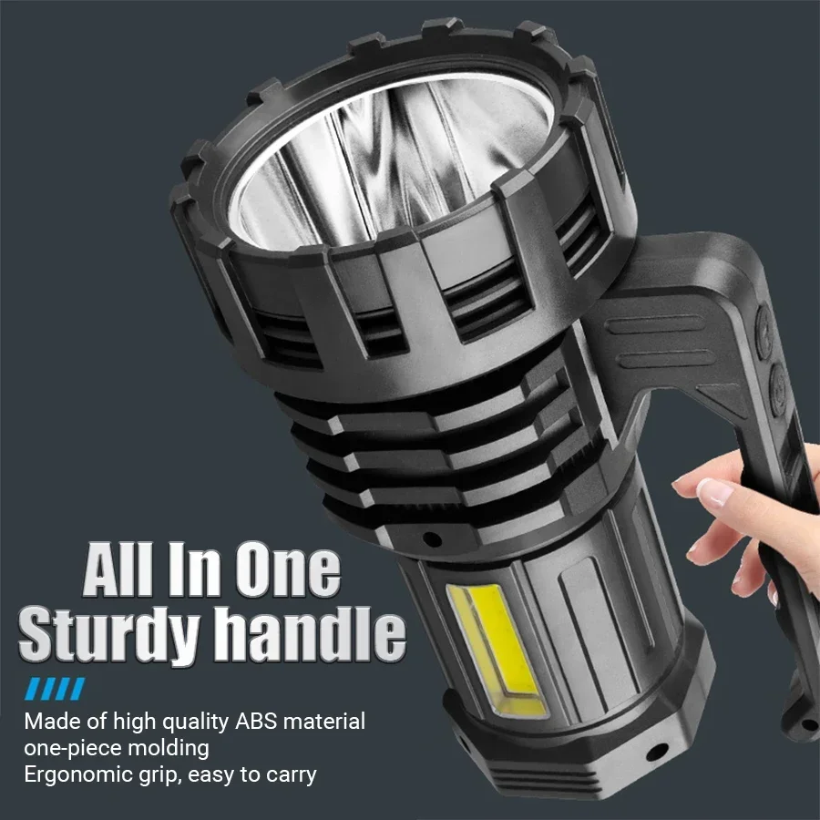 Portable LED Flashlight USB Rechargeable COB Flashlight with 6 Modes Torch Outdoor Camping Emergency Power Bank Searchlight