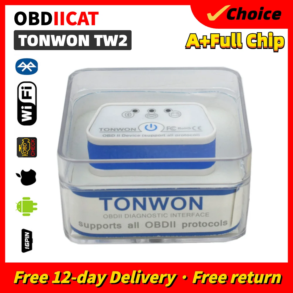 

Tonwon TW2 BT 3.0 For Android OBD2 Code Scanner OBD Car Diagnostics Tool Check Vehicle Engine Device Vgate ELM327