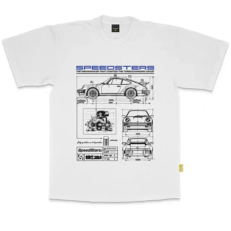 Camiseta de algodón con estampado de coche para hombre y mujer, camisa informal de manga corta con cuello redondo, gran tamaño, alta calidad, 911