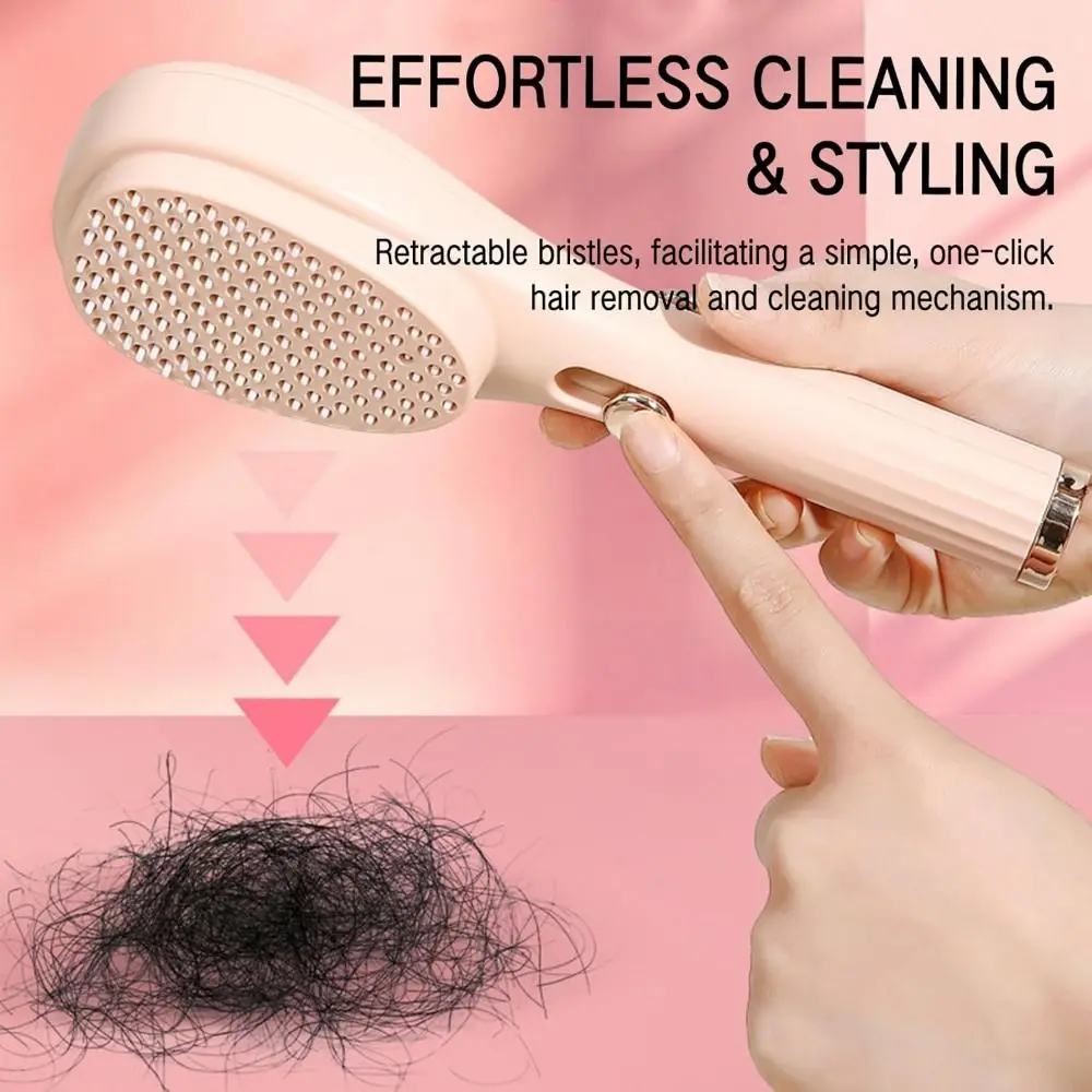 Self-cleaning Portable Retractable Comb Anti-static Hair Scalp Cleaning Telescopic Hair Comb Ergonomic Handle One-clicks Clean