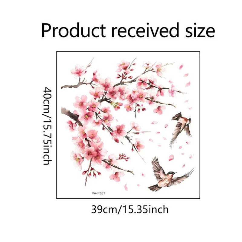 Abnehmbare Aquarell rosa Pfirsich blüte Äste Vögel Wanda uf kleber für Schlafzimmer Wohnzimmer Glasfenster dekorativ – Detail 2