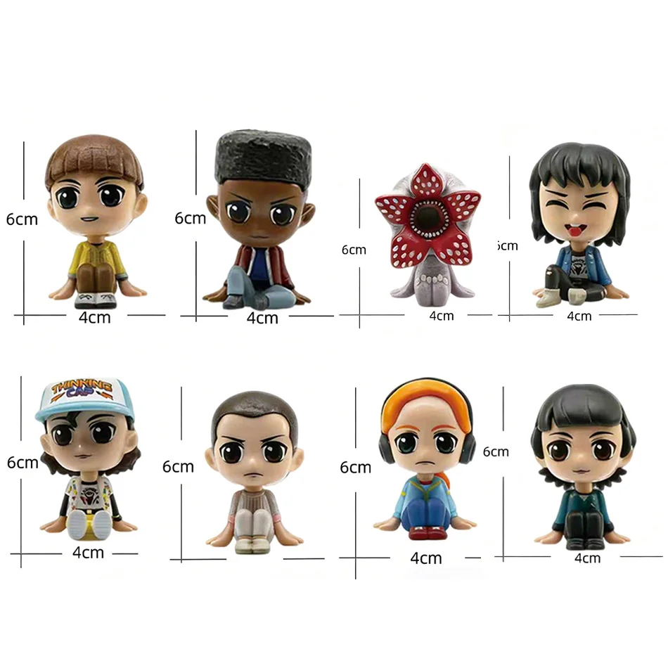 Nuovi 8 Stili di Portachiavi Stranger: Eleven, Dustin, Barb, Steve, Demogorgone, Action Figure Misteriose in Scatola, Giocattoli THINGS con Confezione