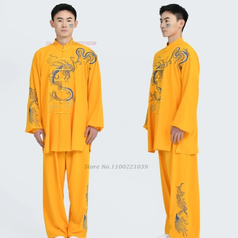 2024 chinese kung fu tai chi martial arts taijiquan wushu uniform national dragon embroidery tops+pants set exercise performance