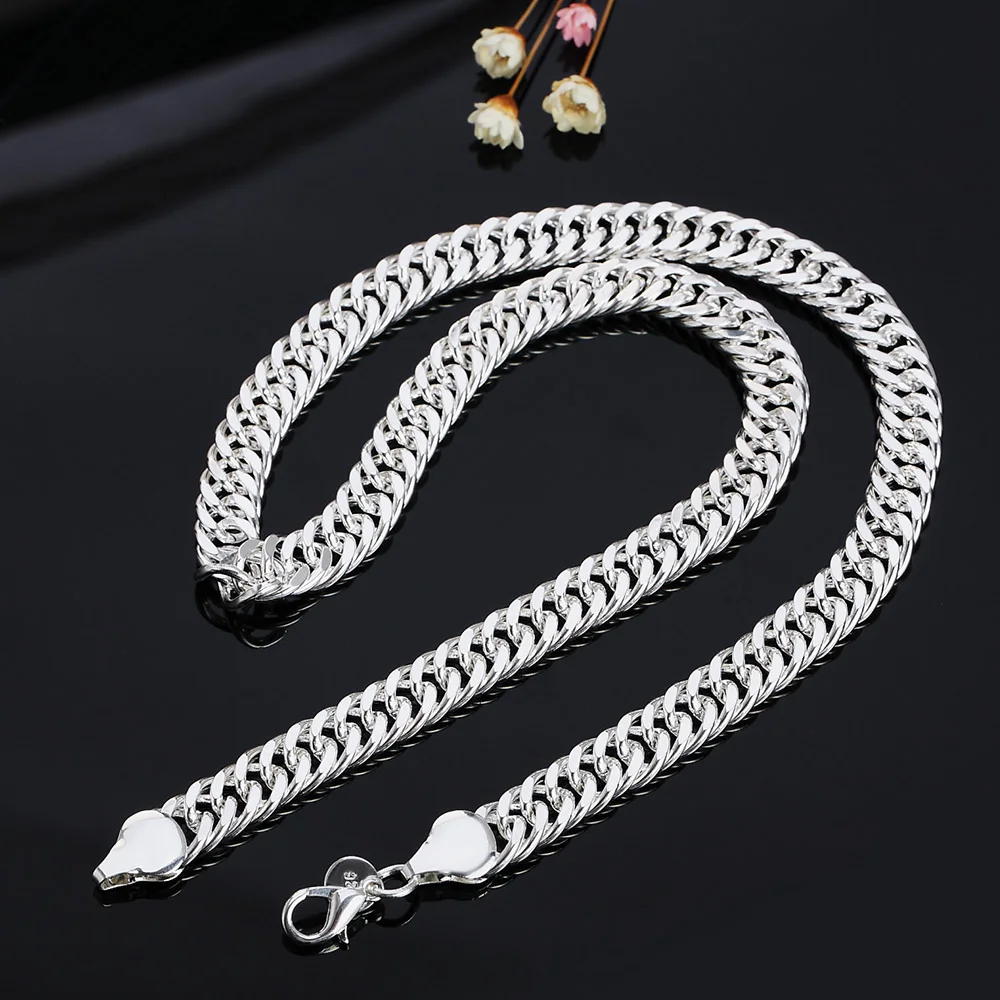 Korean version 925 silver jewelry boutique fashion jewelry B10MM full side men's motorcycle hip-hop necklace heavy feeling gift