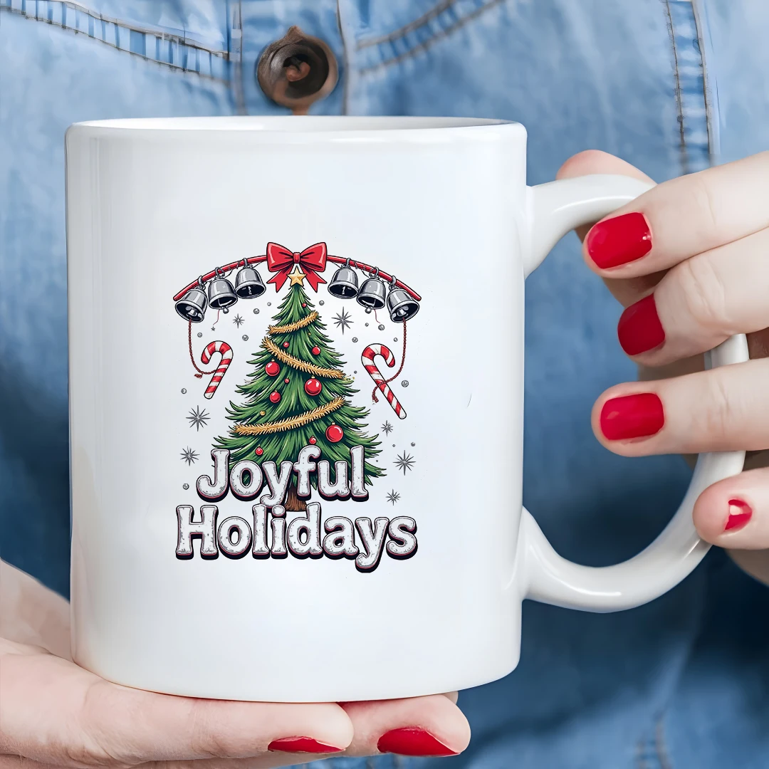 Tazza da 11 once + tema cartone animato albero di Natale + tazza per atmosfera festosa, regalo di Natale, tazza d'acqua per bambini, tazza da caffè per ufficio familiare