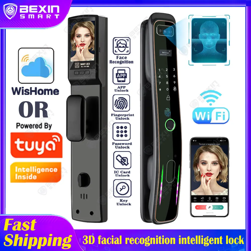 WISHome APP or Tuya App 3D Face Recognition smart Door Lock Unlock Digital Smart Lock Fingerprint Key Card Nfc Phone Unlock Lock