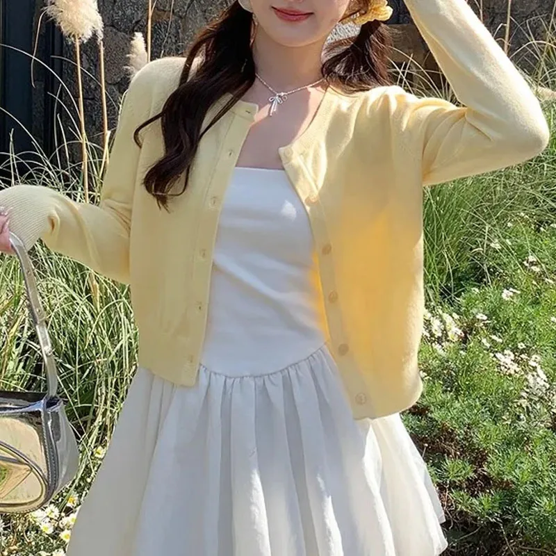 

Sueter Feminino O-Neck Knitted Sweater Women Cardigans Fashion Long Sleeve Knit Sweater Cardigan Women Tops Women Clothing Q3613