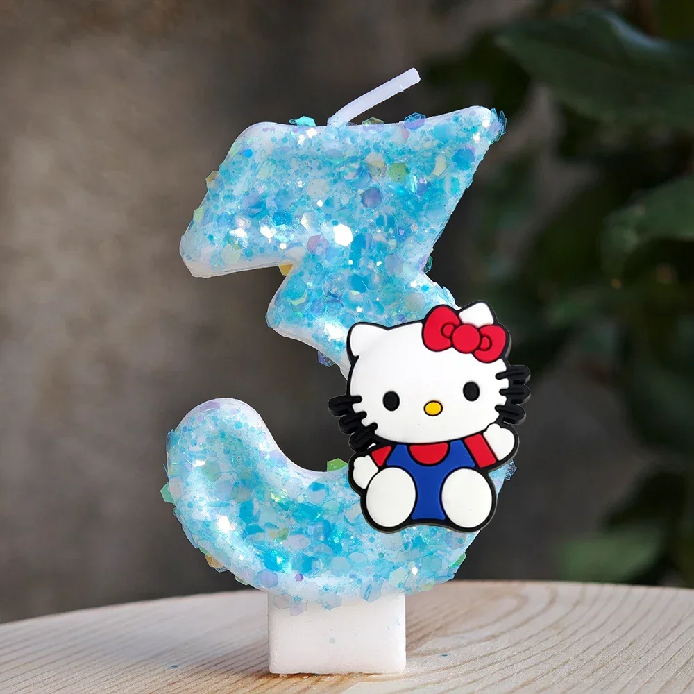 Niedliche Hello Kitty Glitzernde Farbverlauf-Zahlenkerze Kuchendekoration Süßes Thema Kindergeburtstags-Party-Zubehör Mädchen-Baby-Shower-Dekorationen – Detail 37