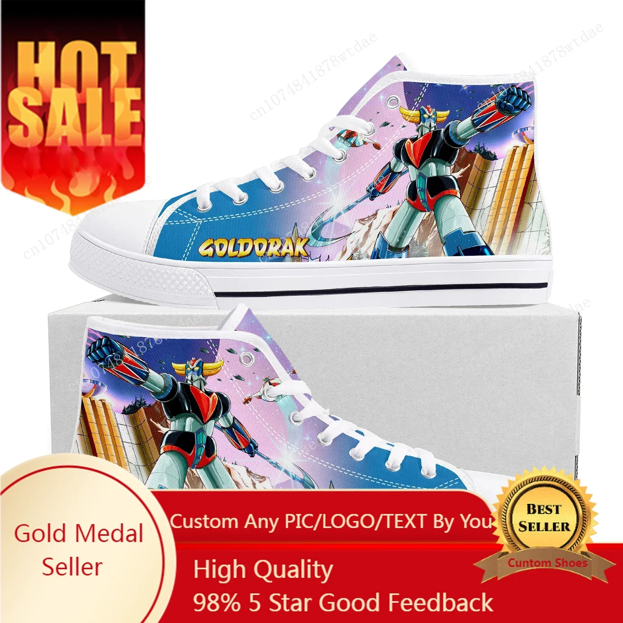 UFO Robot Goldrake Grendizer High Top Sneakers Mens Womens High Quality Canvas Sneaker Comics Couple Customized Shoes