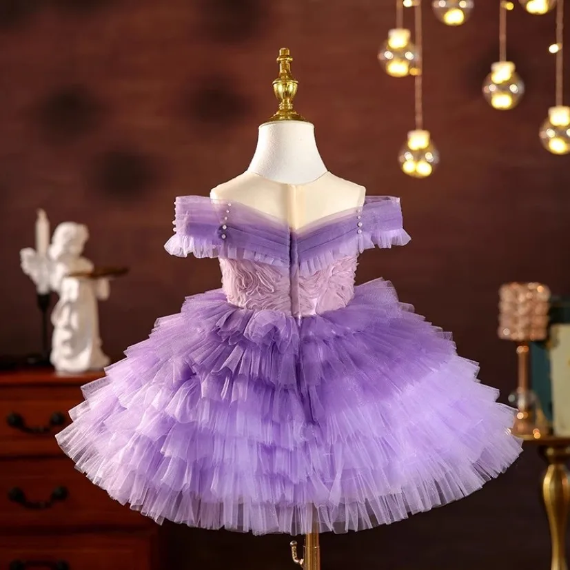 New Children's Princess Evening Gown Wedding Birthday Baptism Party Dresses For Girls A4554 Vestidos Bridesmaid Dresses