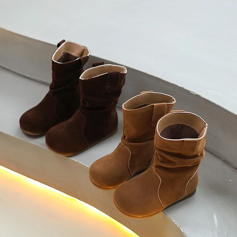 

Простые кожаные ботинки в стиле ретро для девочек, новые уличные детские повседневные модные кожаные ботинки, школьные нескользящие детские ботильоны, универсальные