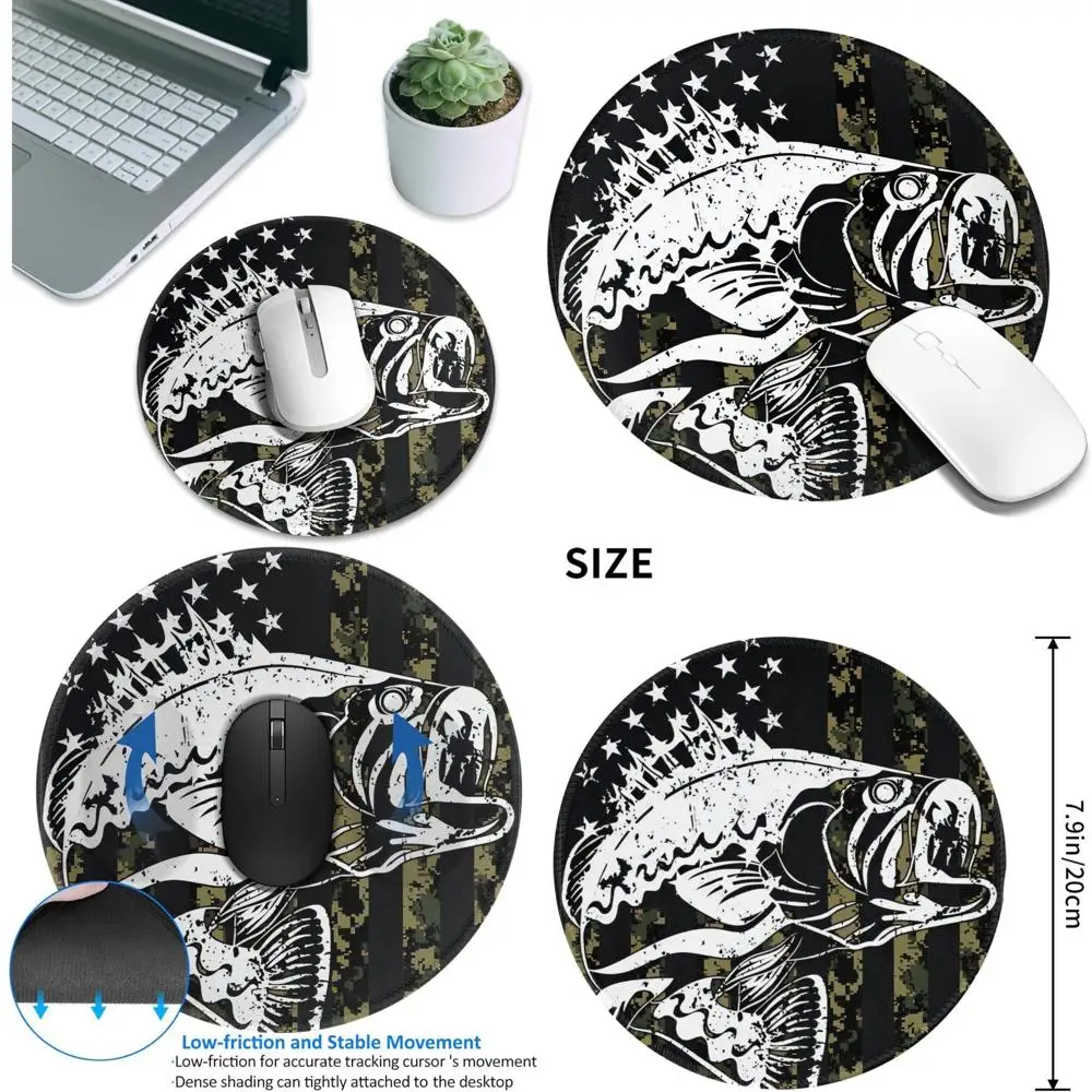 

Round 8-inch Non-Slip Rubber Base Largemouth Bass Fishing Camouflage American Flag Mousepad