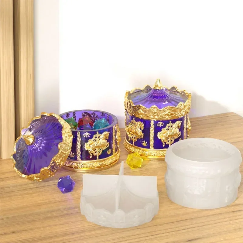 Jar Resin Mold Carousel Silicone Jar Molds with Lids Epoxy Resin Casting Molds,DIY Jewelry Storage Box Organizer Candy Container view 4