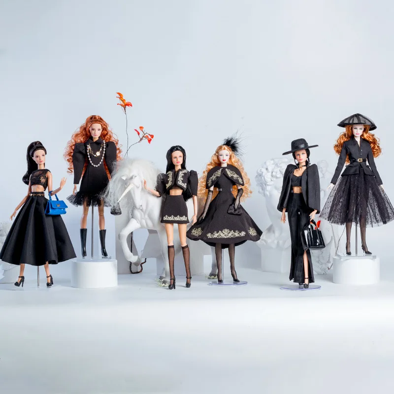 Bambola da supermodelo da 32 cm con vestiti con supporto per bambola, serie di abiti neri alla moda, principessa, vestire, scatola regalo per collezionisti di giocattoli fai da te