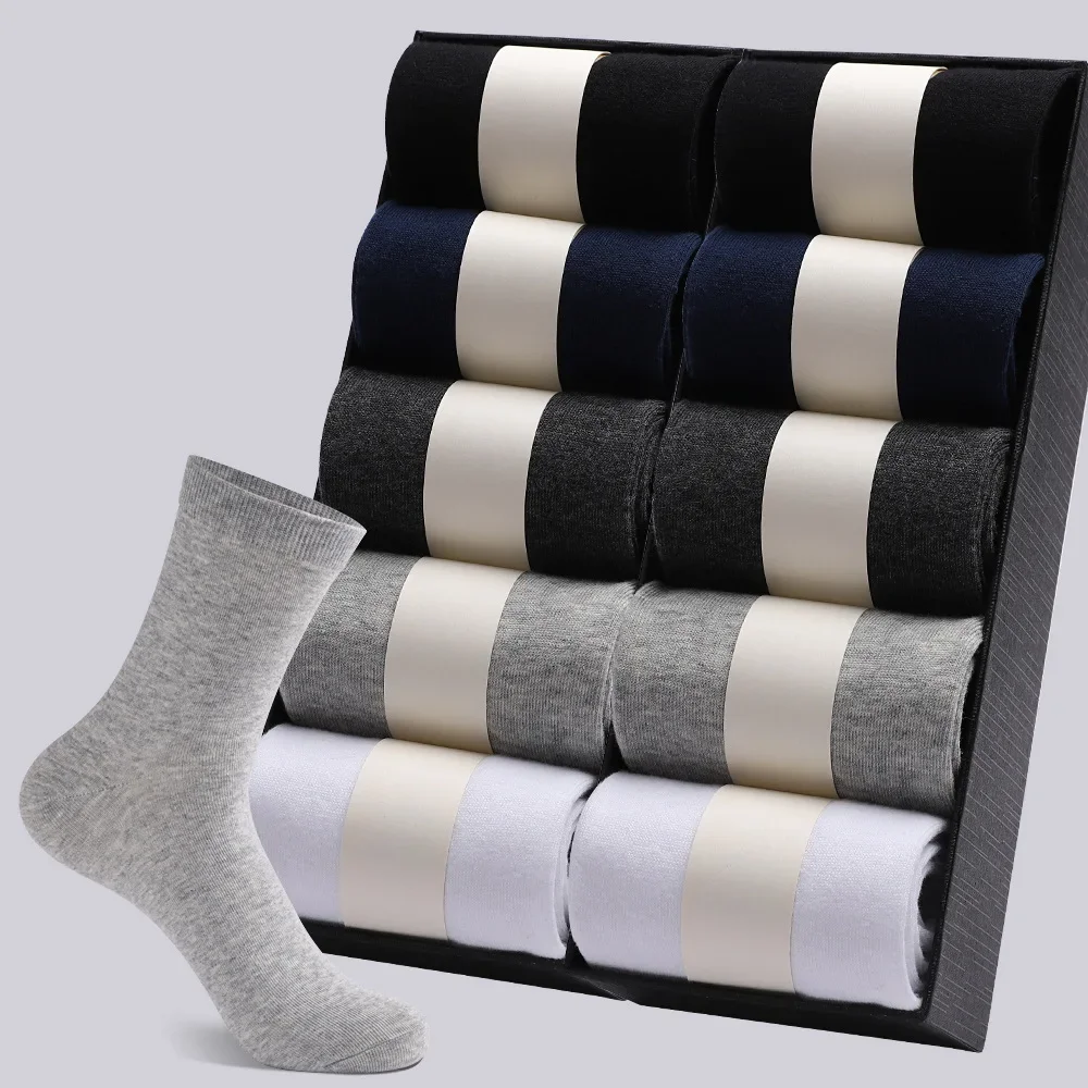 European and American Socks Men's Business Casual Mid-tube Socks Cotton Spring Summer Solid Color Sweat Wicking Deodorant Socks