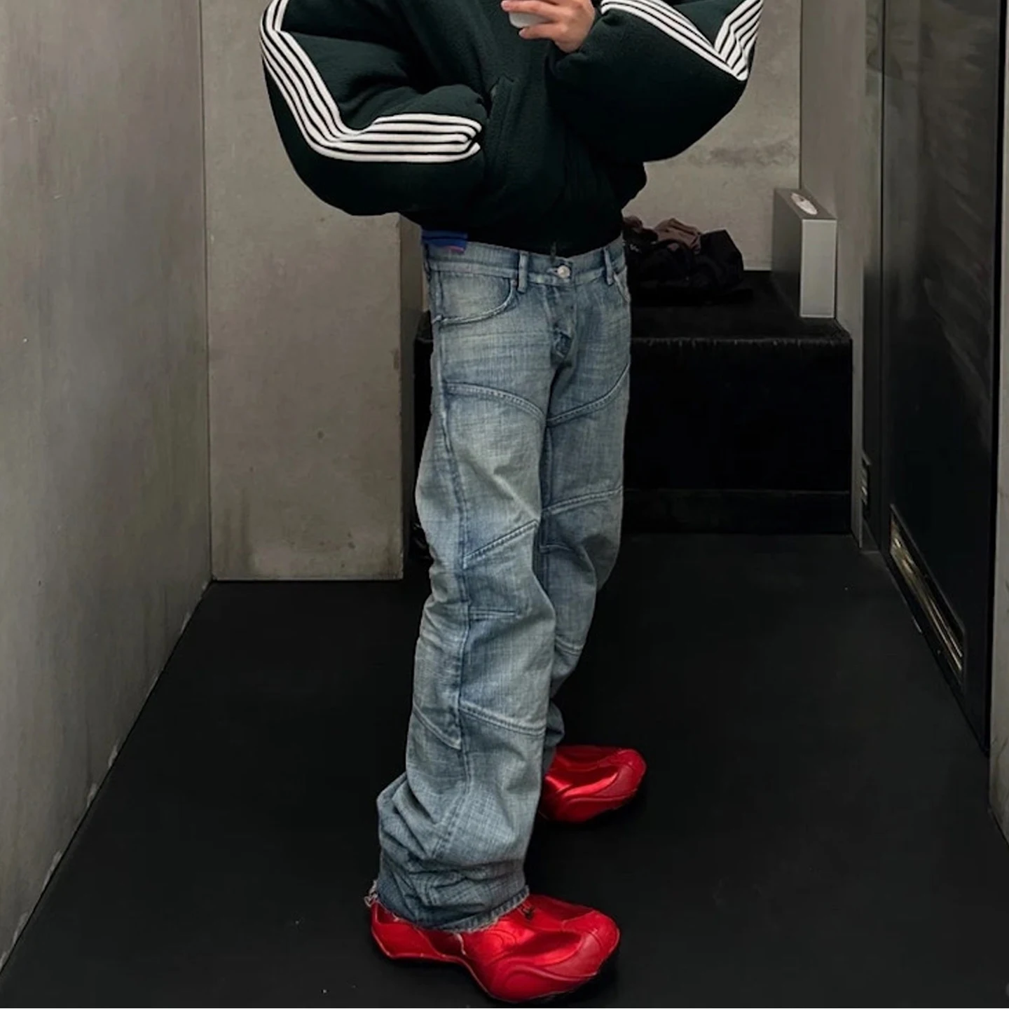 

Mijko American High Street Summer ow Sle Men's Jeans Patchwork Vintage Straight Leg Bamboo Patterned Denim Pants