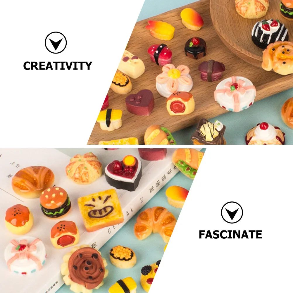 1セット ミニチュアフードモデル リアルなフェイクケーキ 模造ミニパン ごっこ遊びセット ミニハウスデコレーション キッチンシーン用