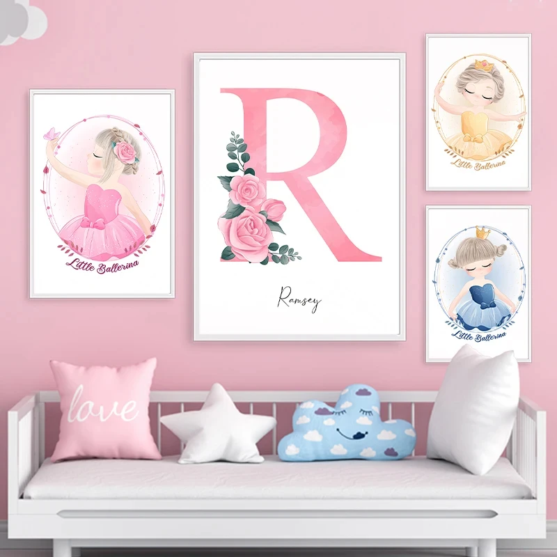 Ballet Girl Dances Custom Name Canvas PaintingPosters Wall Art  Personalised Kids Room Print Elegant Pictures Decoration Bedroom