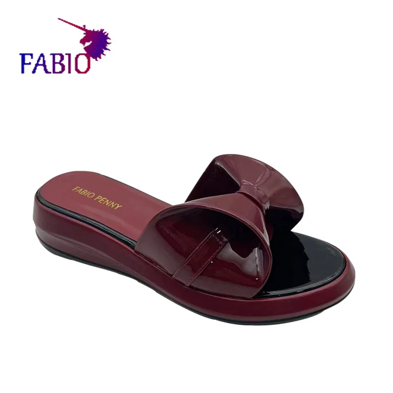 FABIO PENNY Women\'s Solid-Colored Open-Toe Sandals Bow Design Casual Thick Sole Summer Slippers for Vacation Beach