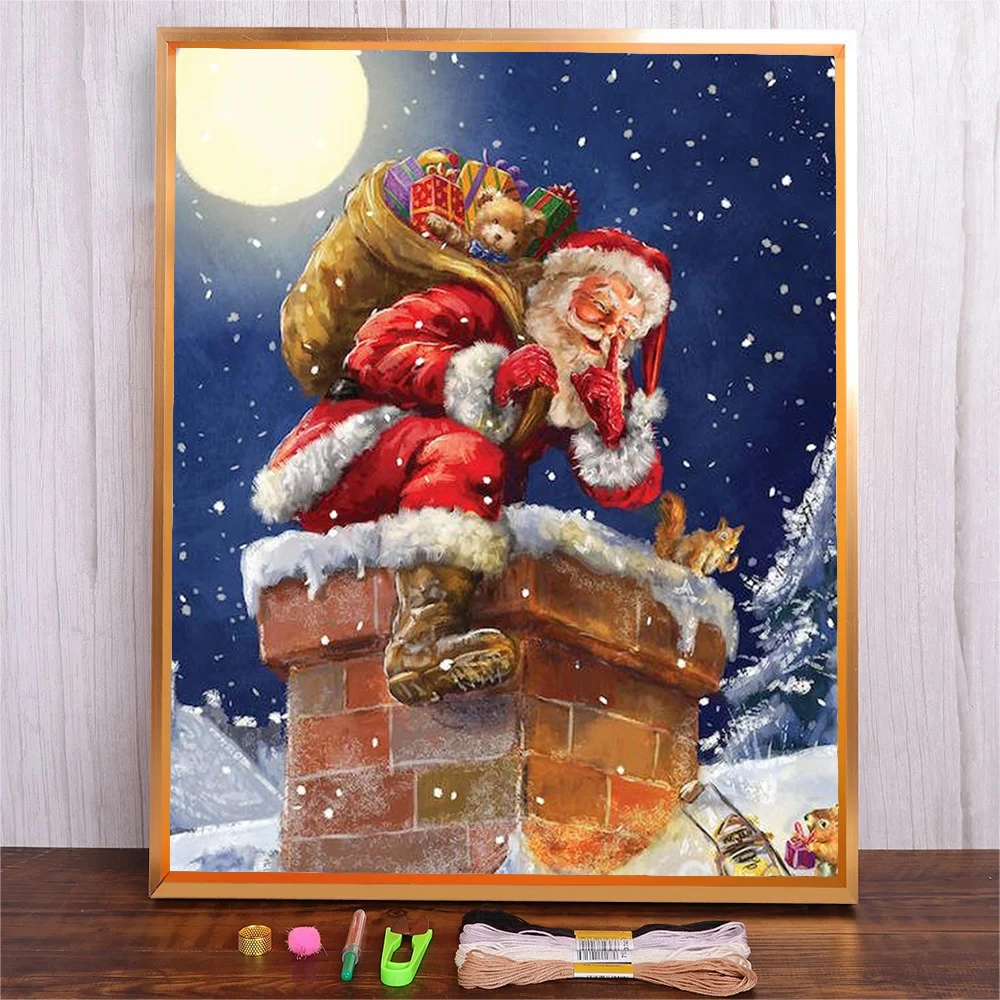 

Christmas Santa Claus Patterns Cross Stitch Kit 11CT Full Printed Fabric Canvas Needlework Cotton Thread Embroidery Crafts Set