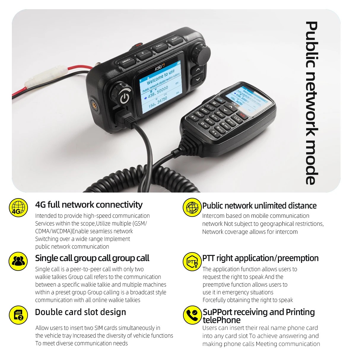 KSUN CT510 25W GPS Kendaraan Radio Walkie Talkie VHF UHF Dual Band 4G POC Jaringan Radio Mobil untuk Outdoor Mengemudi Sendiri