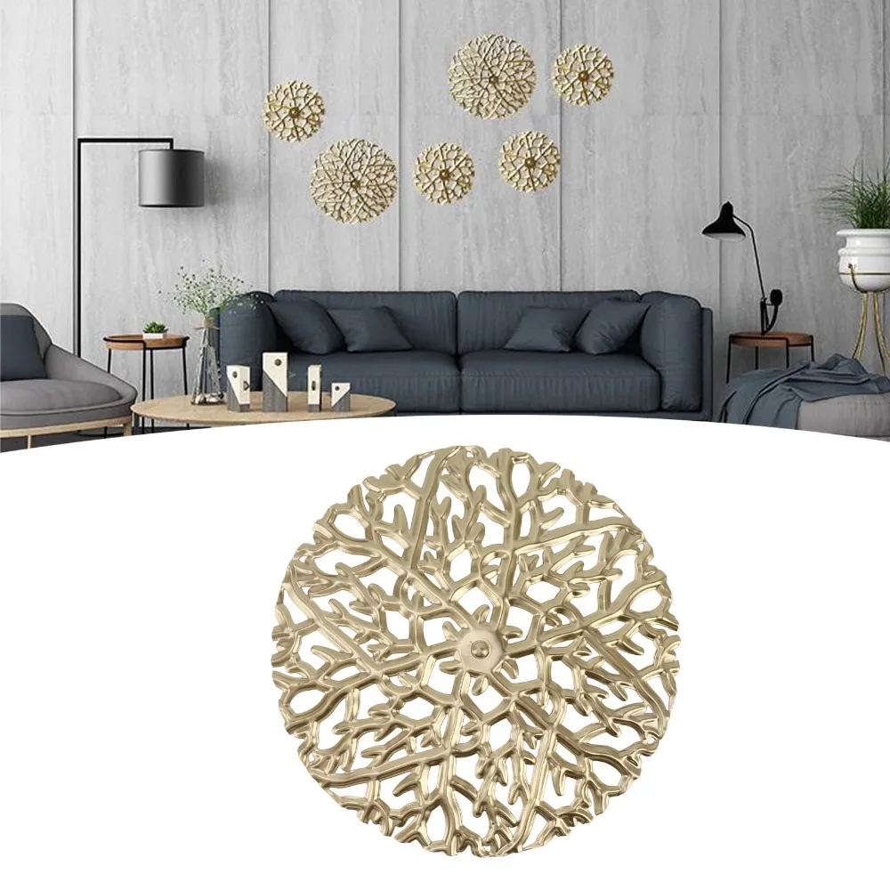 Small Size Gold Wall Art Set Round 5.91in Metal Wall Art Golden Hollow Carved Gold Metal Wall Decor Indoor Space Ornament