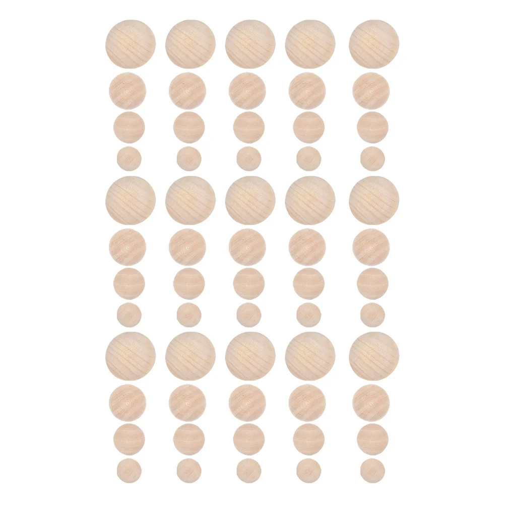 

60pcs Wood Bead Set Unfinished Half Round Balls Craft Supplies Brown DIY Projects Wooden Toys Home Decorations