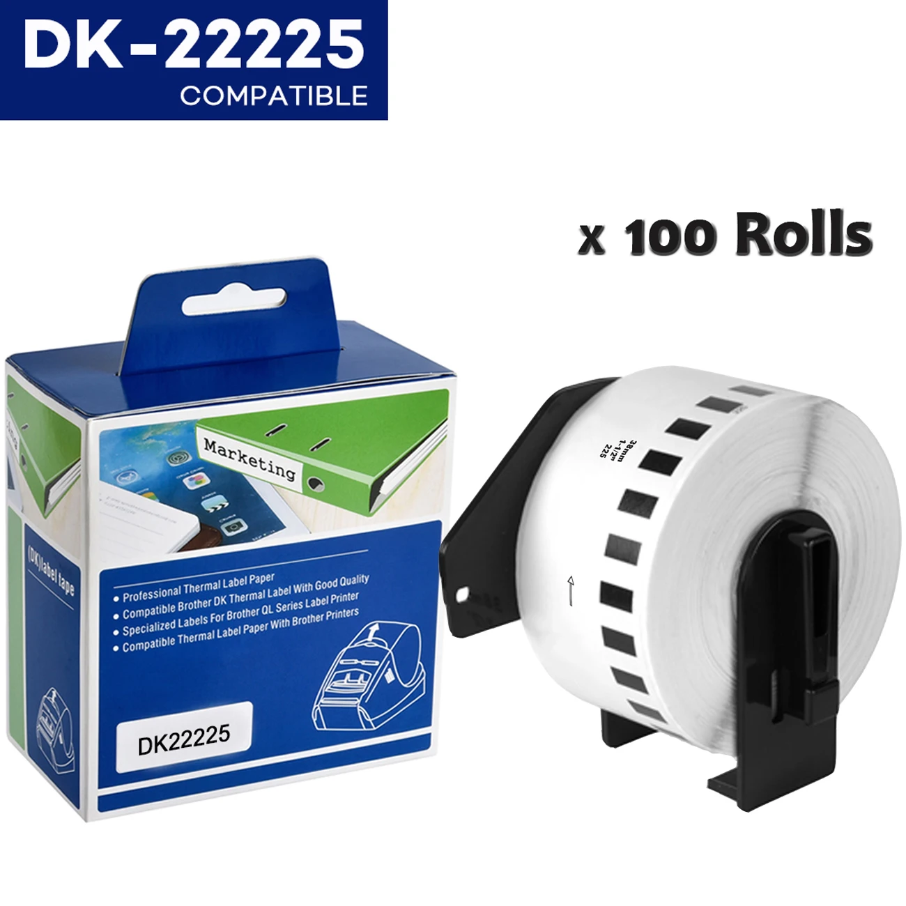 

100Rolls DK-22225 Compatible for Brother Labels DK 22225 DK 2225 DK 225 Continuous Labels for QL570 QL700