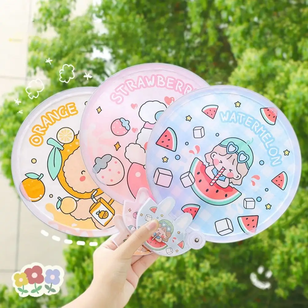 Circular Fan Decorative Flying Disk Cartoon with Handle Folding Fan Collapsible Fan Round Pocket Fan Outdoor