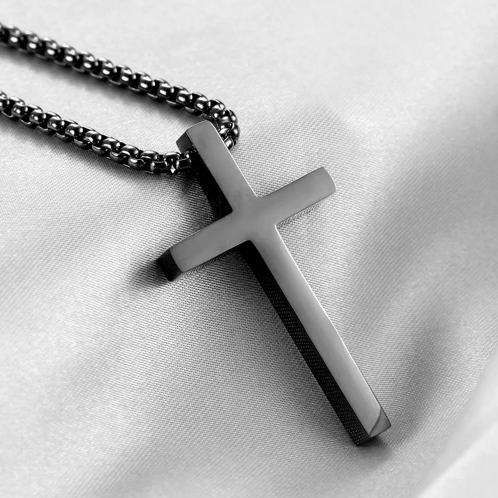 Halskette mit Kreuzanhänger aus Edelstahl für Herren, minimalistische Kette in Gold- oder Silberfarbe, Gebetskette für Damen, modischer Schmuck. – Detail 7