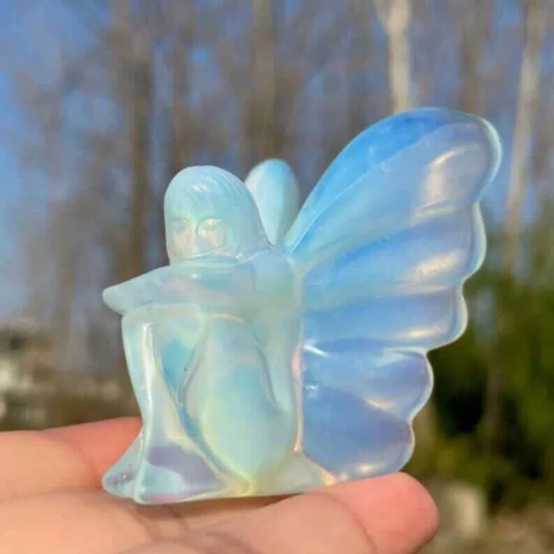 1pc Pink Opalite Butterfly Fairy Carved Crystal Natural Stone Holiday Gift Crystal Energy Crystals Little Home Decor Specimen