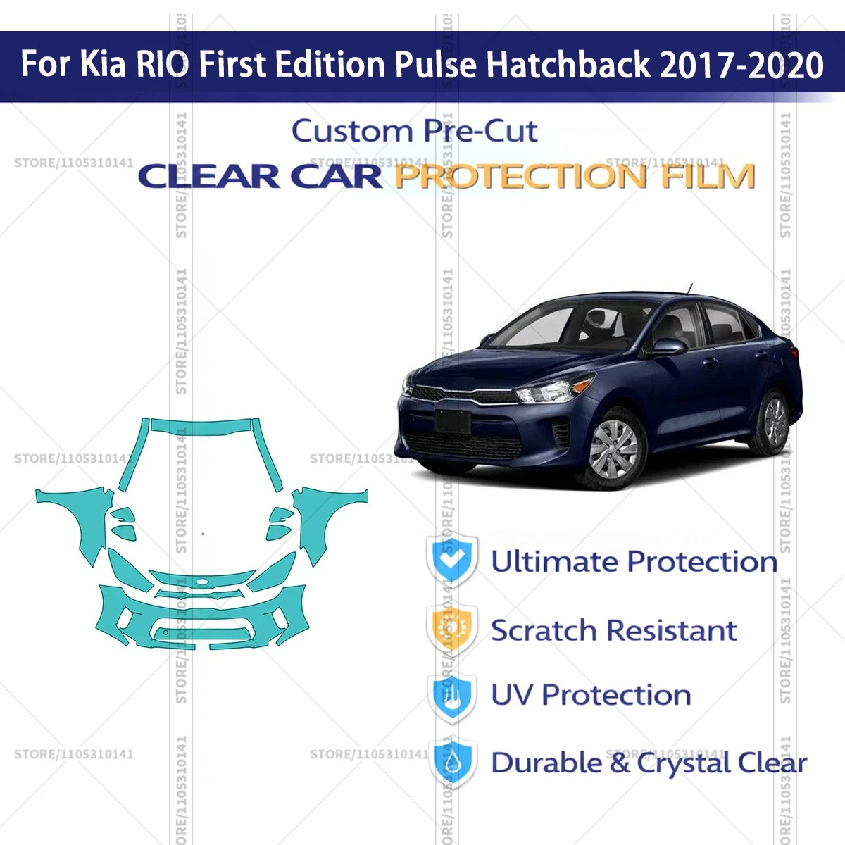 

Предварительно нарезанная прозрачная защитная пленка PPF для автомобилей Kia RIO First Edition Pulse Hatchback 2017-2020