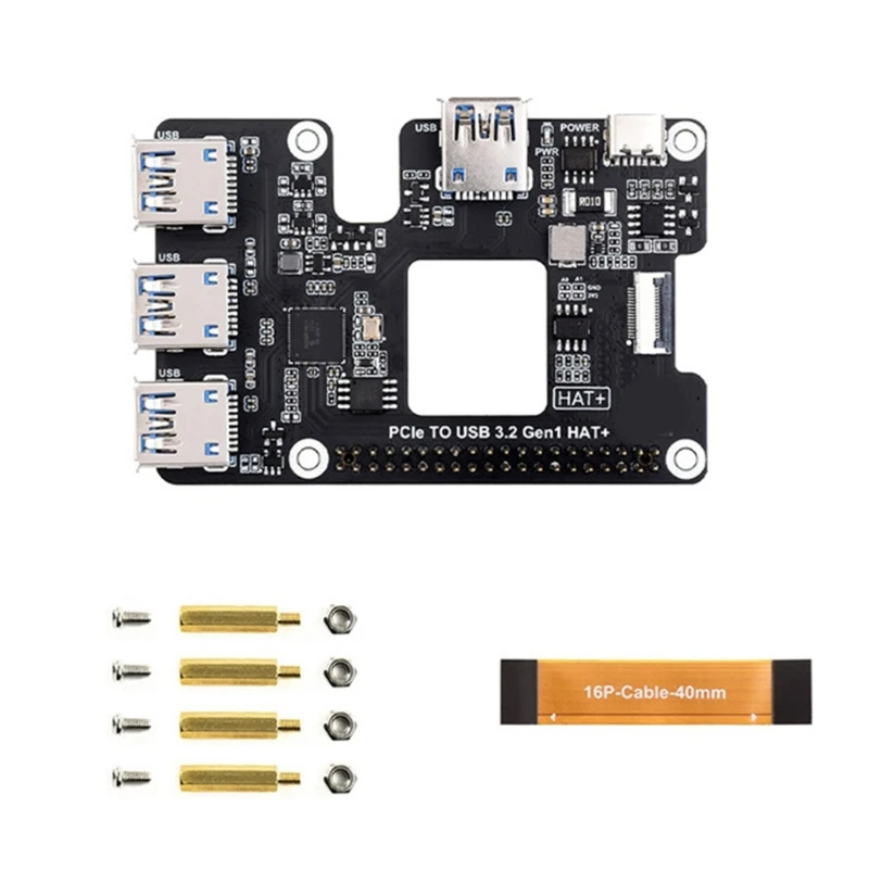 

16FB For Pi 5 Adapter Board PCIe to USB 3.2 Gen1 Driverfree Expansion Card 1 to 4 Highly Speed USB Adapter