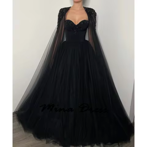 Mina Customized Elegant Party 2024 for Wedding Evening Dresses Woman Elegant Black Shawl Ball Gowns Beads Gauze Evening Dress