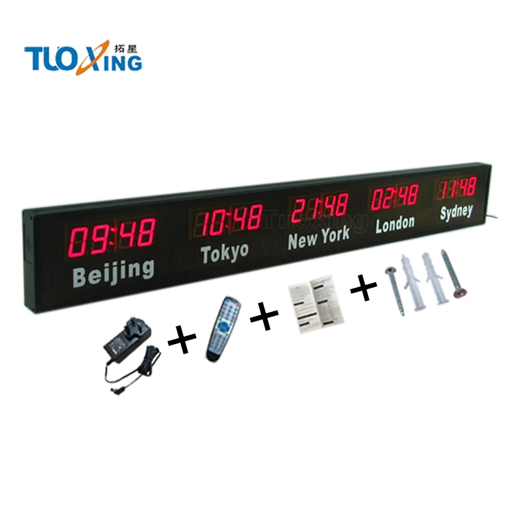 Large Digital Alpha-Numeric LED Time Clock AC Motor Aluminum & Plastic Material Multi-Time Zone Timer