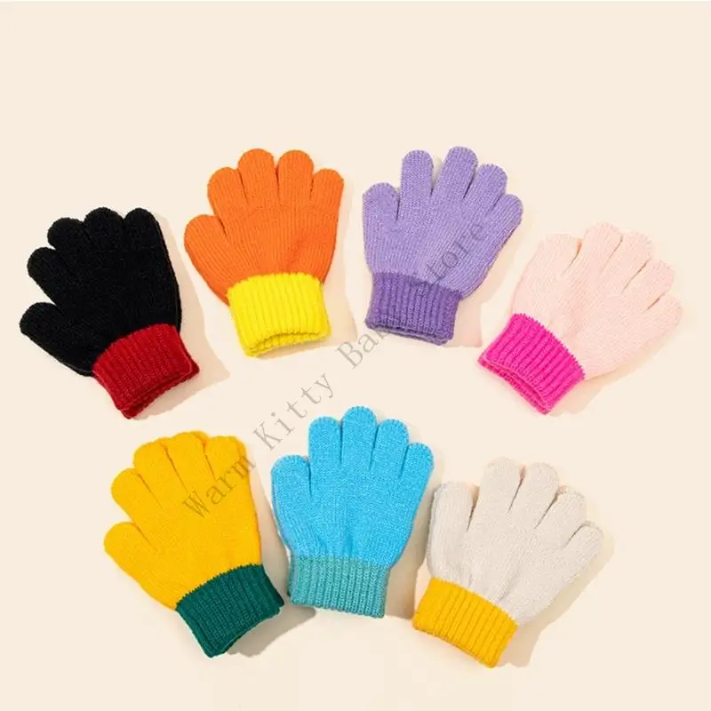 

1 Pair 2-5 Years Old Baby Warm Gloves Elastic Acrylic Knitted Autumn Winter Children Thermal Mittens Toddlers Outdoor Mittens