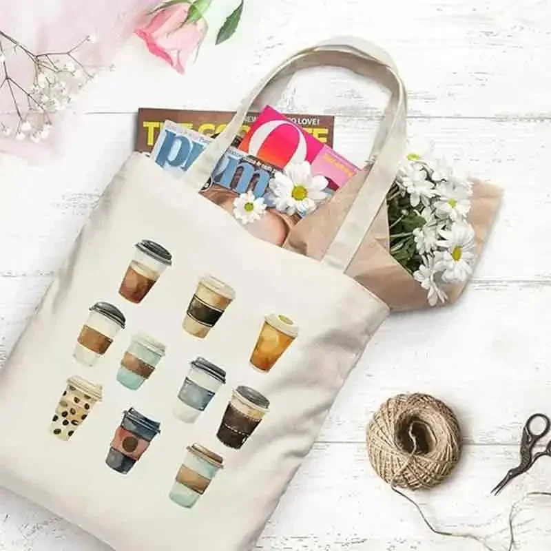 DE5 Canvas Tote Bag, Aesthetic   Bag with Pattern for Travel Beach Outdoor Gift