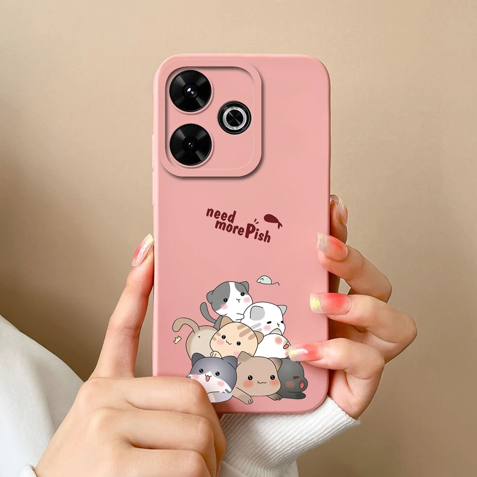 Covers For Redmi 13 4G Phone Case Cute Cartoon Camera Protection Carcasa For Xiaomi Redmi13 Anti Choc Liquid Silicone Back Cover