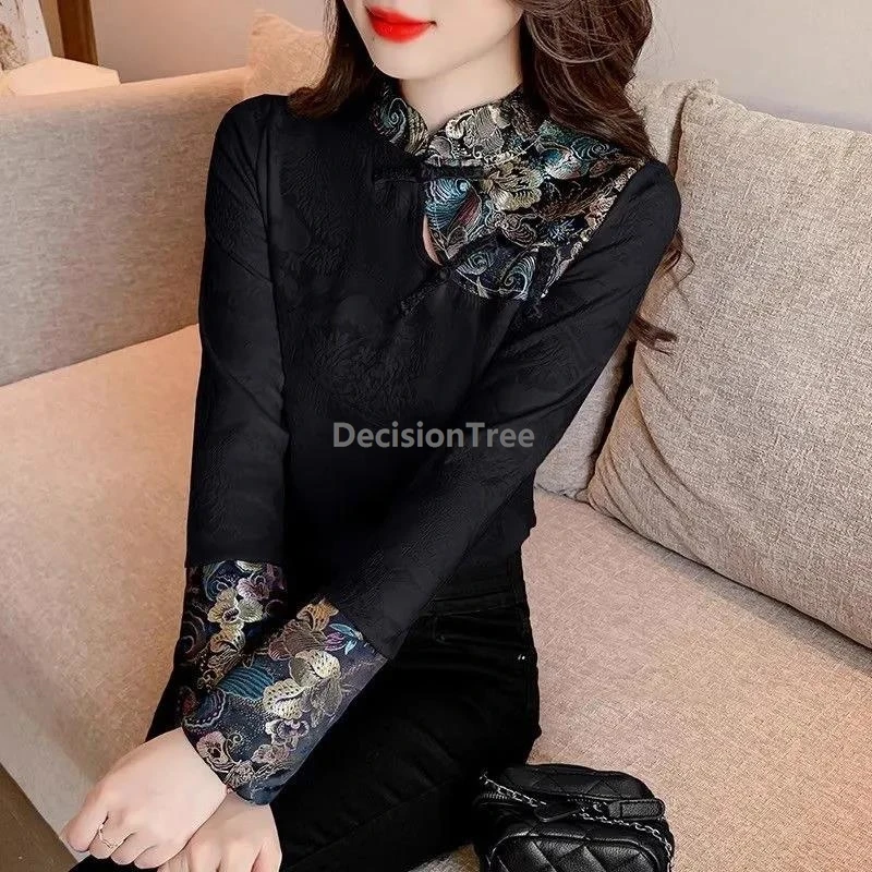 

2025 exquisite embroideried shirt retro trendy patchwork chinese style daily qipao top elegant temperament slim fitting blouse