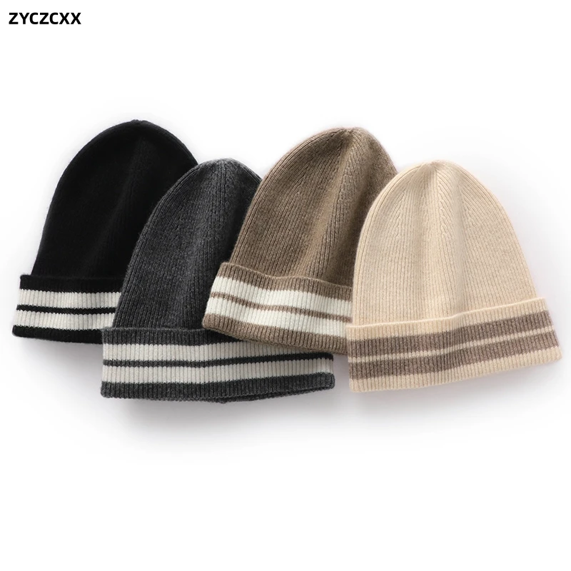 

ZYCZCXX Unisex 100% Pure Cashmere Knitted Hat Men's/Women's Outdoor Ski Winter Warm Hat High Quality Goat Cashmere Thickened Hat