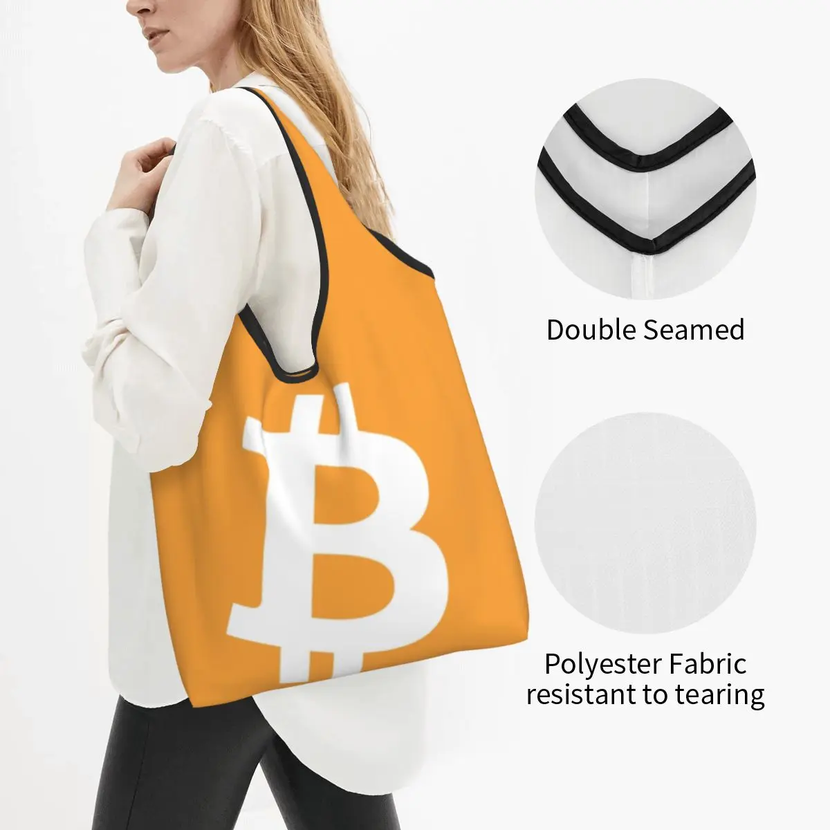 Borse per la spesa personalizzate Bitcoin Grocery Tote borse a tracolla per Shopper di criptovaluta BTC carine borse di grande capacità