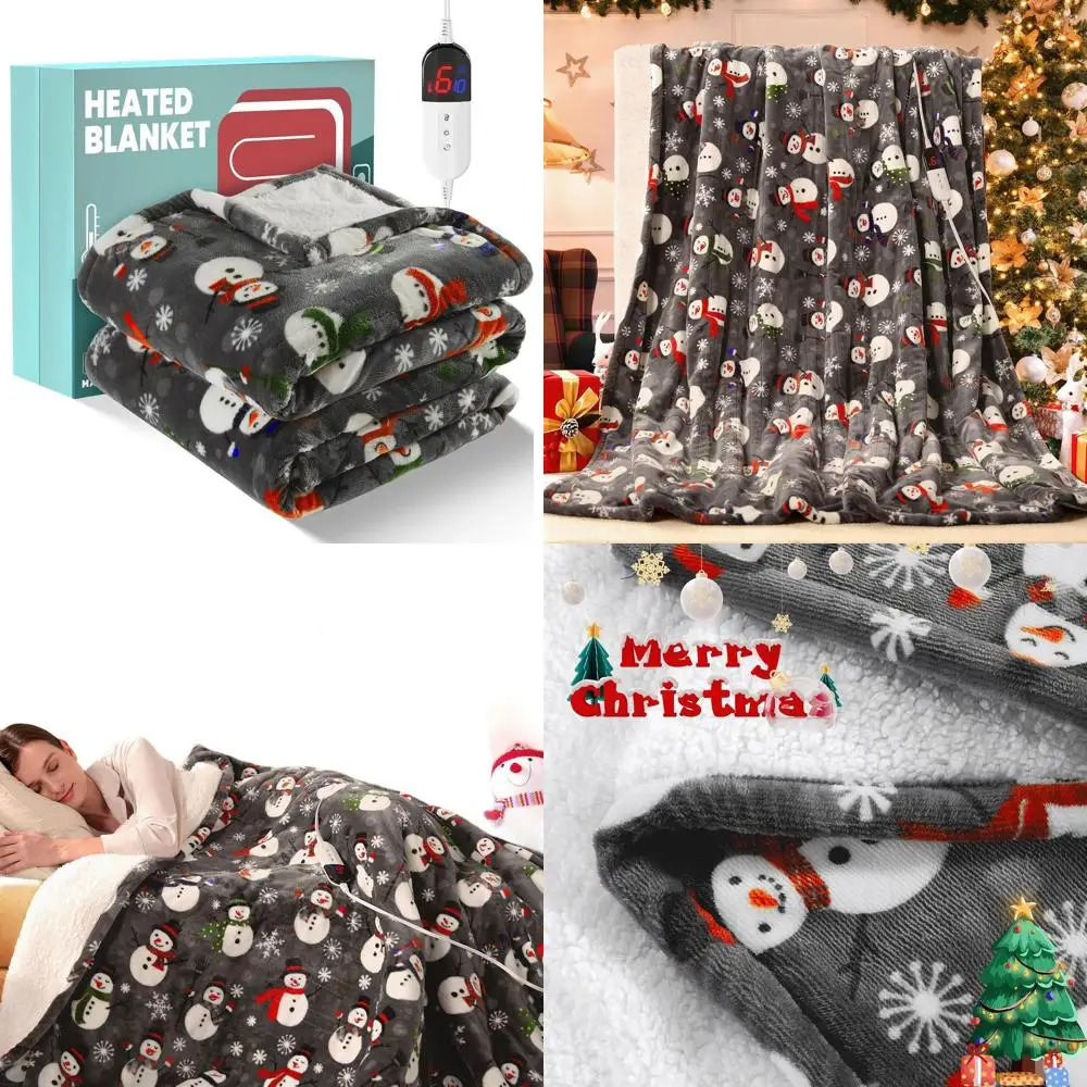 

Одеяло с электрическим подогревом 62x84 — 6 настроек температуры, автоматическое выключение на 10 часов, моющееся, дизайн серого снеговика