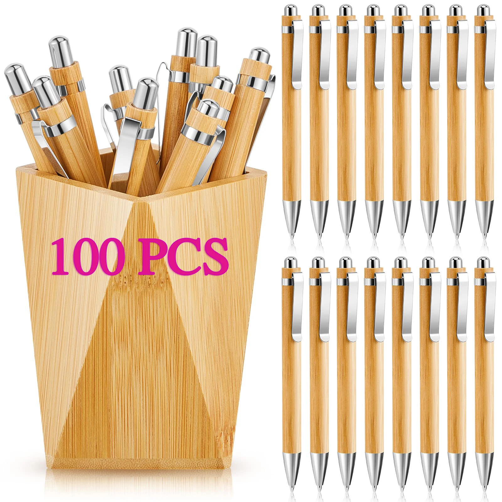 100Pcs Bamboo Wood Ballpoint Pen Bamboo Pen 1.0mm Tip Office School Wrting Stationery Business Signature Ball Pens