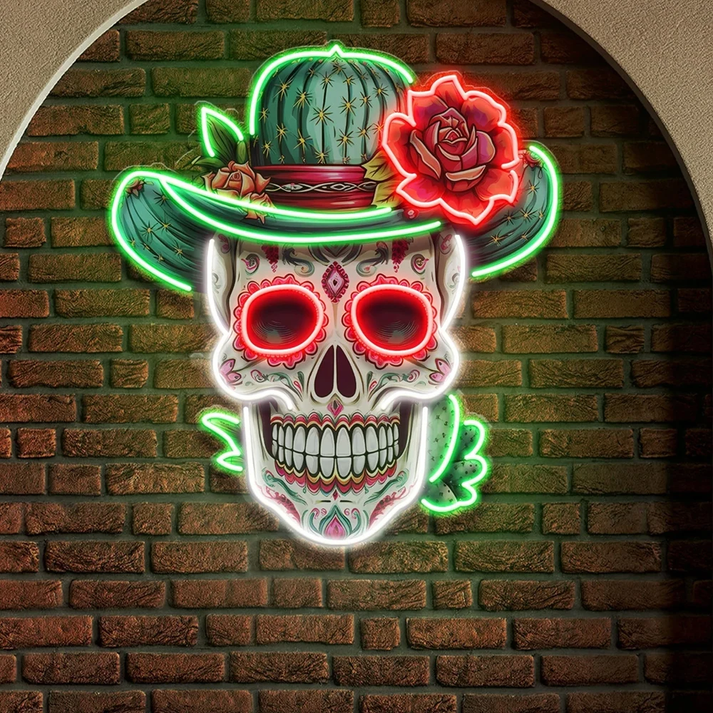 Mexico Taco Restaurant Neon Sign Skull Bone Custom Neon Light Wall Decor Acrylic Artwork Neon Signs Decorative Aesthetic Led