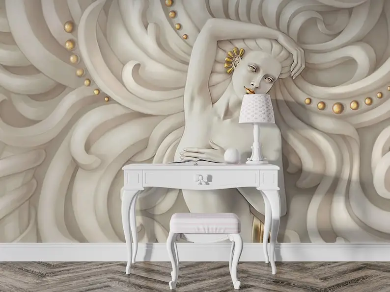 3D Look Effect Goddess Wallpaper, Easy Removable Stylish Medusa Living Room, Bed Room Peel And Stick Textured Wall Mural, Medusa