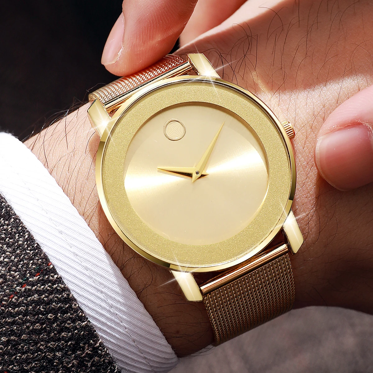 ساعات رجال الأعمال الفاخرة موضة الرجال شبكة معدنية باند ساعة كوارتز ساعة Relogio Masculino Reloj Hombre